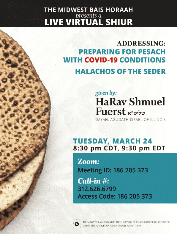 Preparing for Pesach with COVID-19 Conditions plus Halachos of the Seder 1