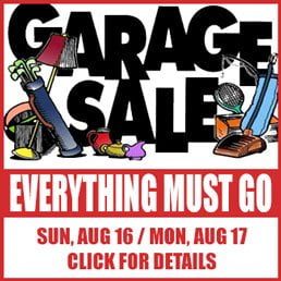 Garage Sale: Sunday, August 16 & Monday, August 17