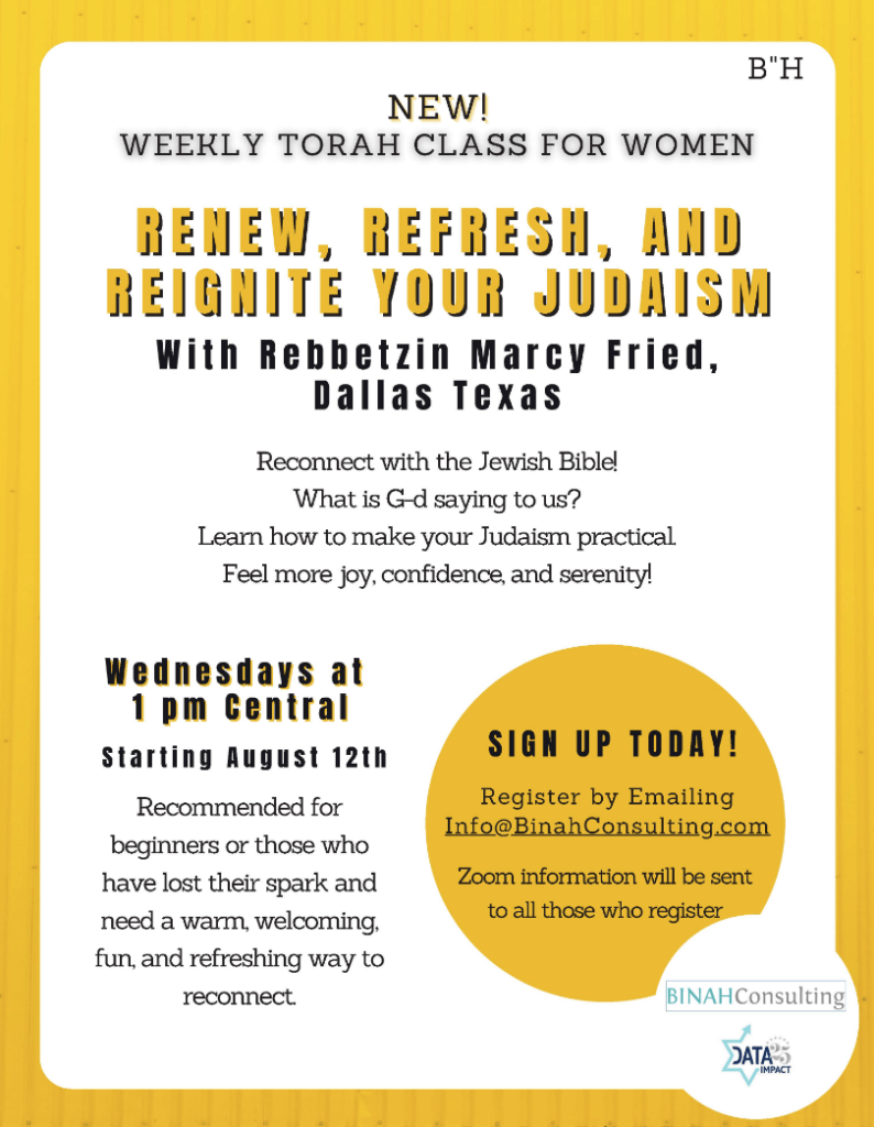 New! Weekly Torah Class for Women: Renew, Refresh, and Reignite Your Judaism with Rebbetzin Marcy Fried 1