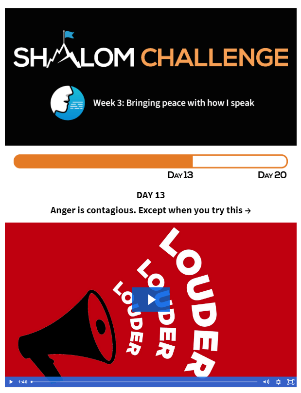 CCHF Shalom Challenge Day 13: Anger is contagious. Except when you try this... 1