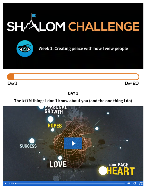 Shalom Challenge Day One: The 317M Things I Don't Know About You (and the one thing I do) 1