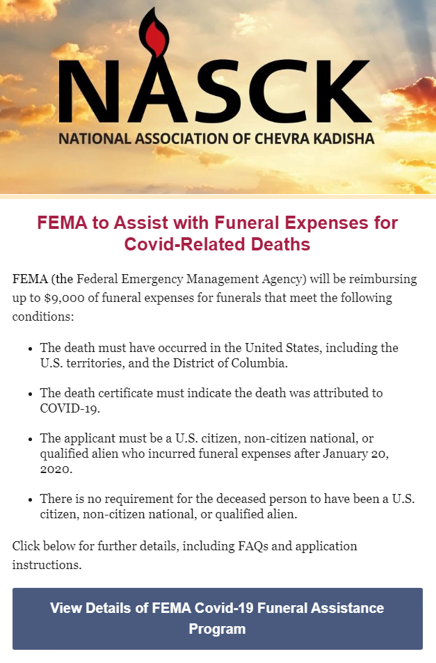 NASCK: FEMA to Assist with Funeral Expenses for Covid-Related Deaths 1