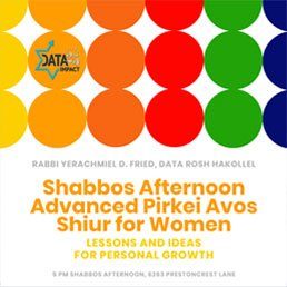 Updated Time: Shabbos Afternoon Advanced Pirkei Avos Shiur for Women with Rabbi Yerachmiel D. Fried
