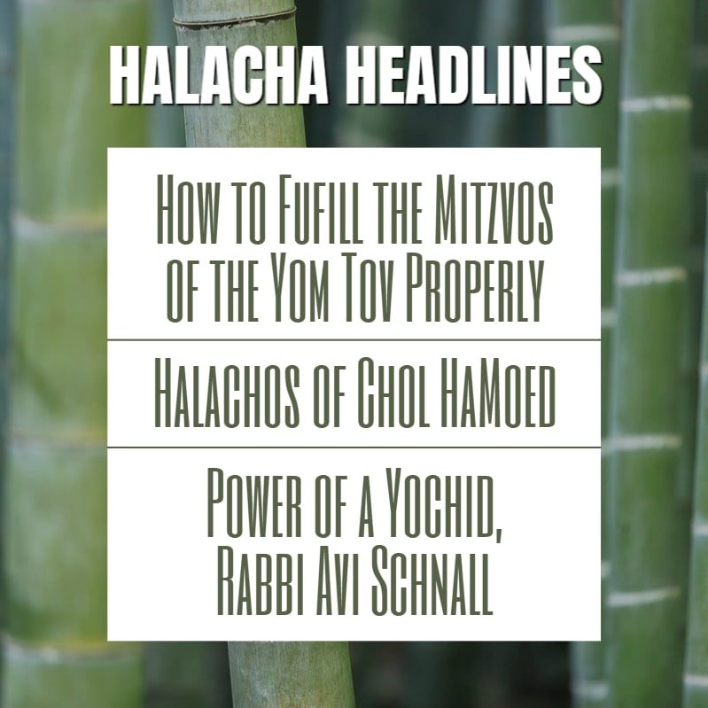 Halacha Headlines: Sukkos II – How to Fufill the Mitzvos of the Yom Tov Properly (Sukkah, Lulav & Esrog, Simcha) – The Halachos of Chol Hamoed ; The Power of a Yochid, Rabbi Avi Schnall