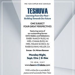 Pre-Yom Kippur Mini Seminar: Teshuva: Learning From Our Past – Building Towards Our Future