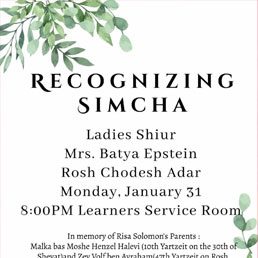 Recognizing Simcha: Ladies Shiur by Rebbetzin Batya Epstein