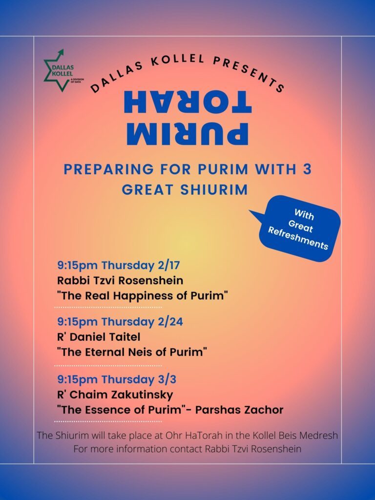 DATA Kollel Presents: Purim Torah: Preparing for Purim with 3 Great Shiurim