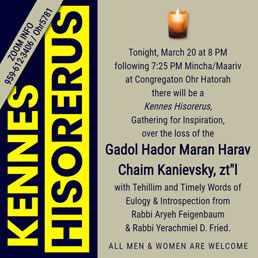 Kennes Hisorerus, Gathering for Inspiration, Over the Loss of the Gadol Hador, Maran HaRav Chaim Kanievsky, zt”l
