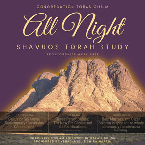 Shabbos Parshas Bamidbar – Shavuos 5782 Schedule at Congregation Toras Chaim