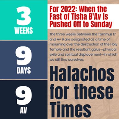 Halachos Relevant to Three Weeks, Nine Days & Tisha B’Av Pushed off to Sunday