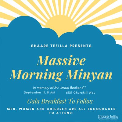 Massive Morning MInyan – 9/11 at Shaare Tefilla