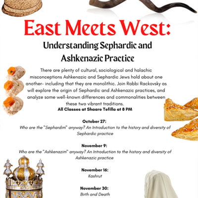Shaare Tefilla Presents: East Meets West: Understanding Sephardic & Ashkenazic Practice
