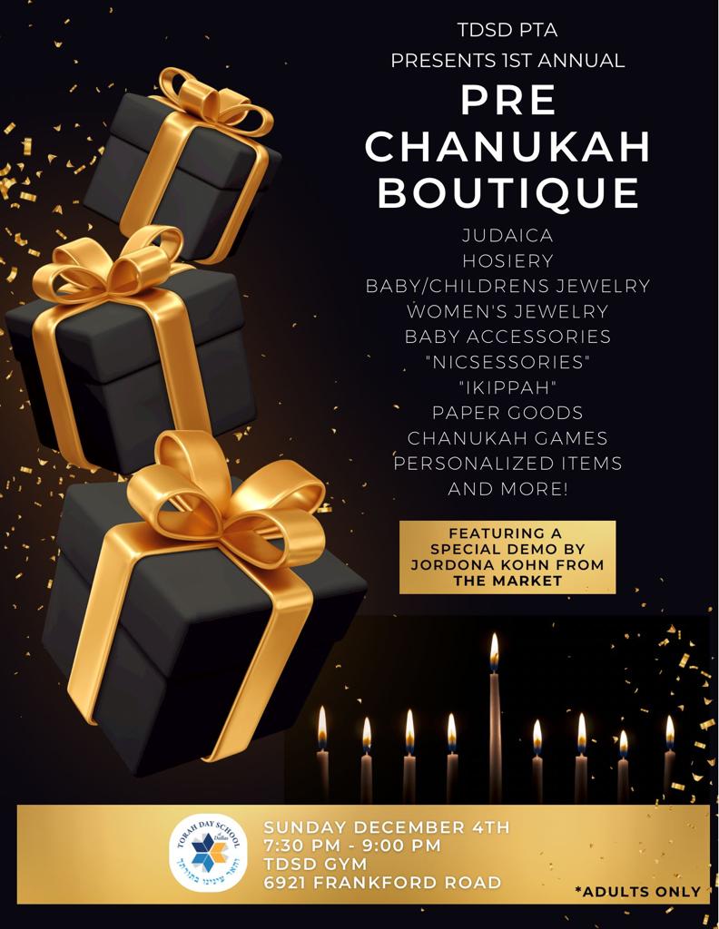 TDSD PTA Presents 1st Annual Pre Chanukah Boutique