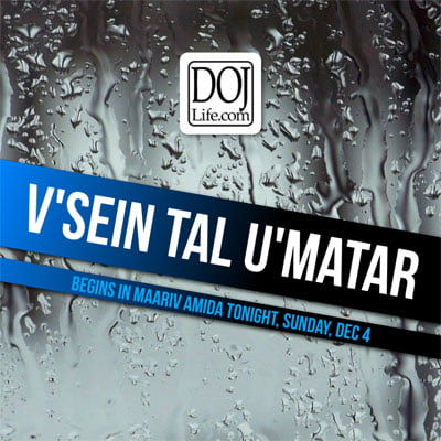 V’Sein Tal U’Matar Begins in Maariv Amida Tonight, Sunday, Dec 4, 2022