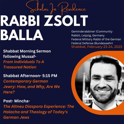 Shaare Tefilla Presents: Scholar in Residence – Rabbi Zsolt Balla