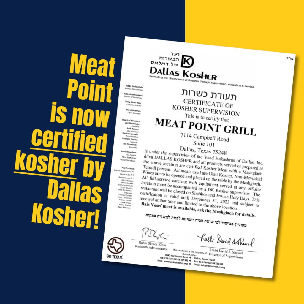 Meat Point is Now Certified Kosher by Dallas Kosher!