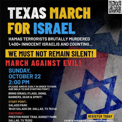 Texas March for Israel: Sunday, October 22