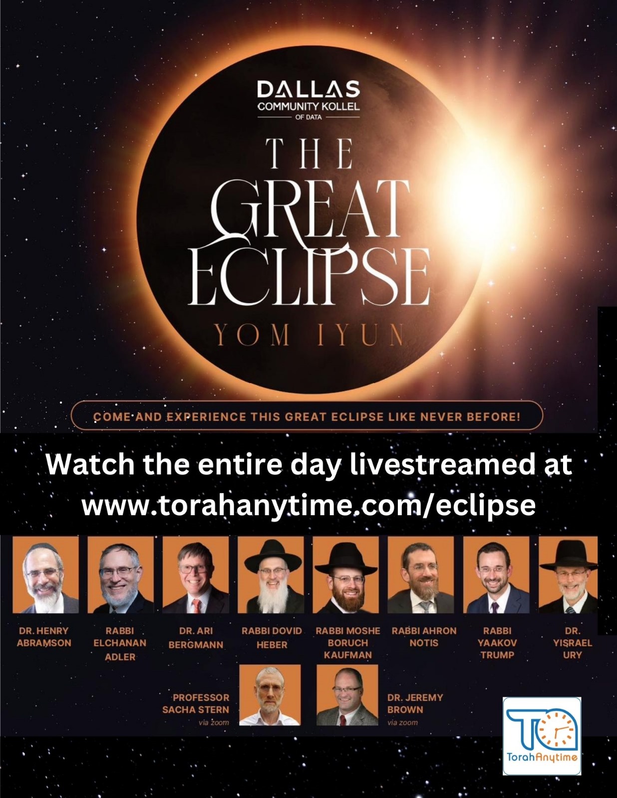 Dallas Community Kollel: The Great Eclipse Yom Iyun (Also live-streamed at TorahAnytime) 1